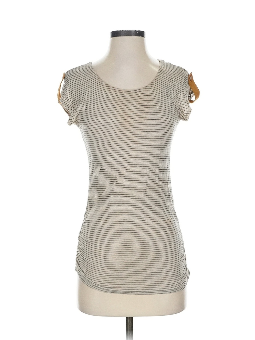 Striped Short-Sleeve Scoop Neck Top in Cream and Black